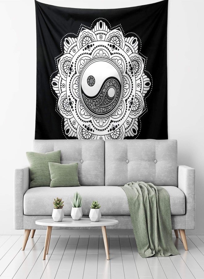 RLoncomix Ying Yang Mandala Wall Hanging - Black and White Tapestry, 51.2" x 59.1" - Image 2
